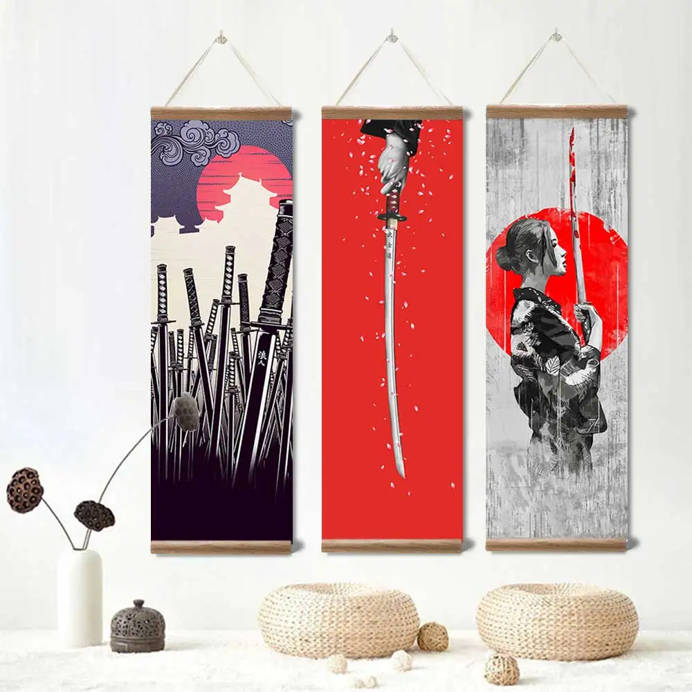 

Japanese Ukiyoe Guard Samurai Canvas Scroll Painting Posters Prints Wall Art Pictures for Living BedRoom Home Decor with Framed