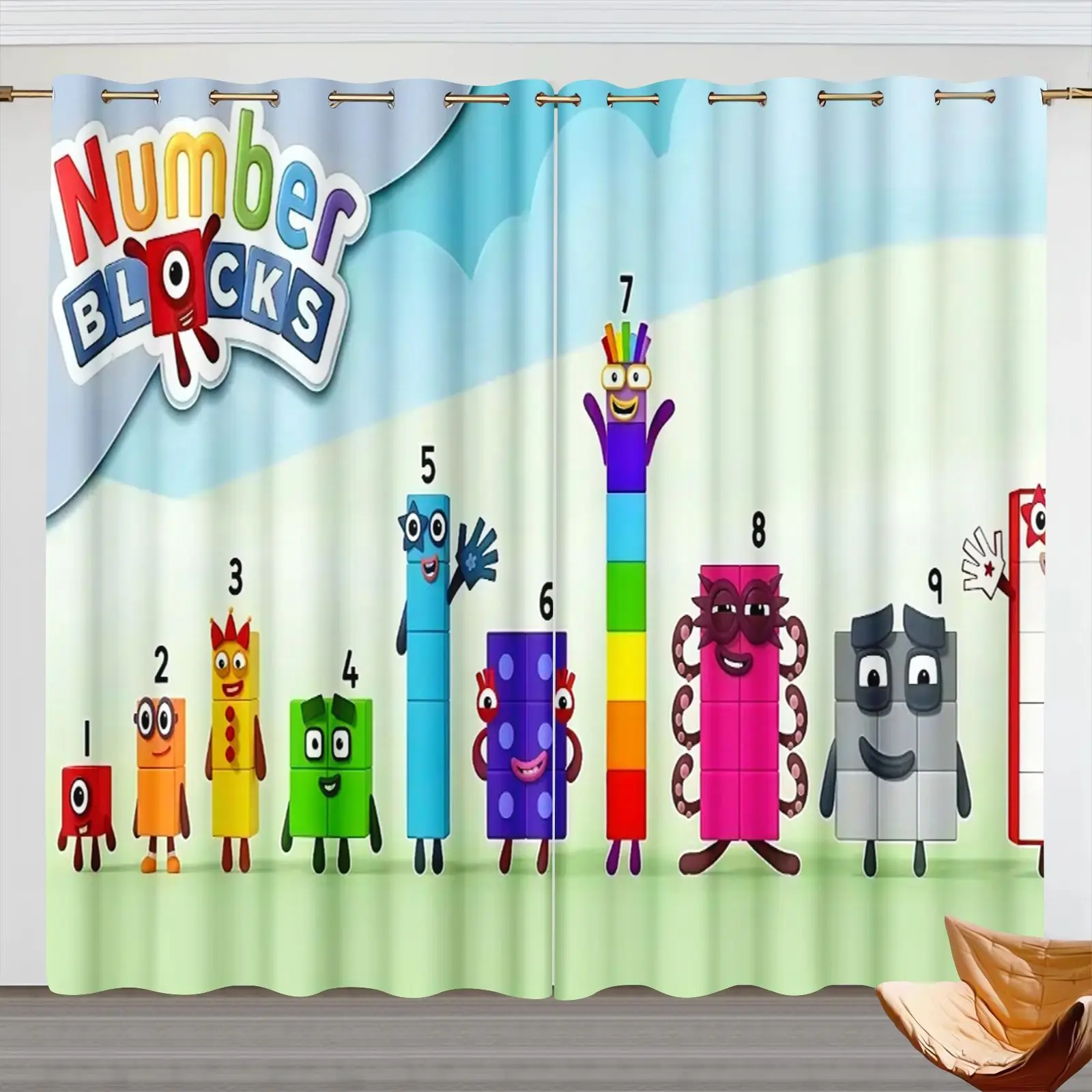 Numberblocks Cartoon Curtains, Kids Room Blackout Curtains, 3D Digital Print Window Drapes for Children Bedroom Decor