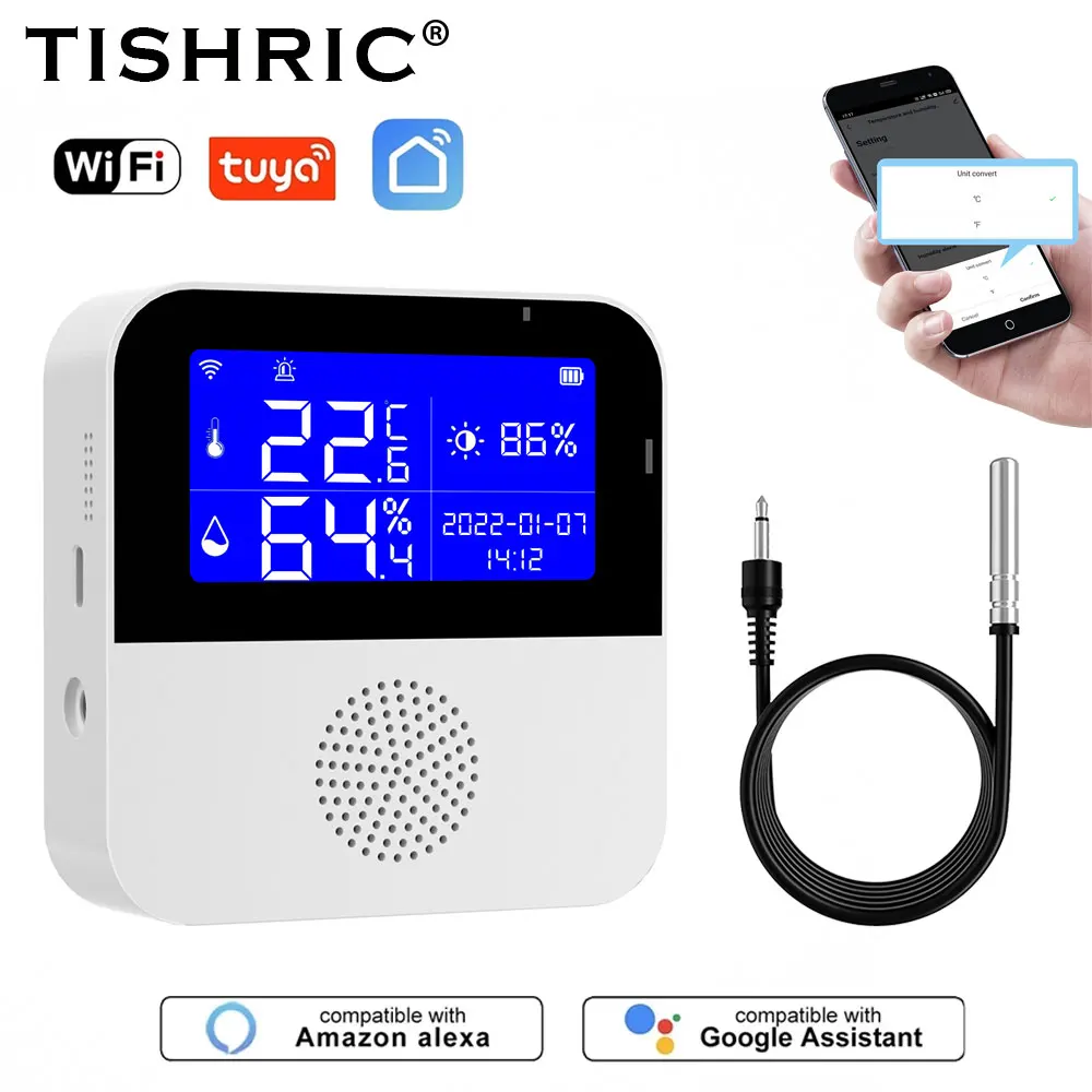 TISHRIC Wifi Temperature Humidity Sensor Safety Home Indoor Outdoor Tuya Temperature Sensor Smart Life Support Alexa Google Home