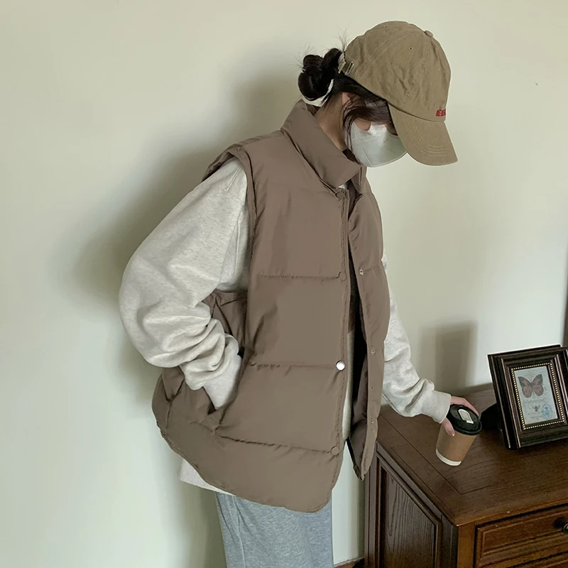 Kamizelki Bezrękawniki Grube Damskie Mundurki Jesienne Sztruksowe Zapinane na Guziki Preppy Inspiracja College Oddychające Uniwersalne Młodzieżowe Eleganckie Y2K