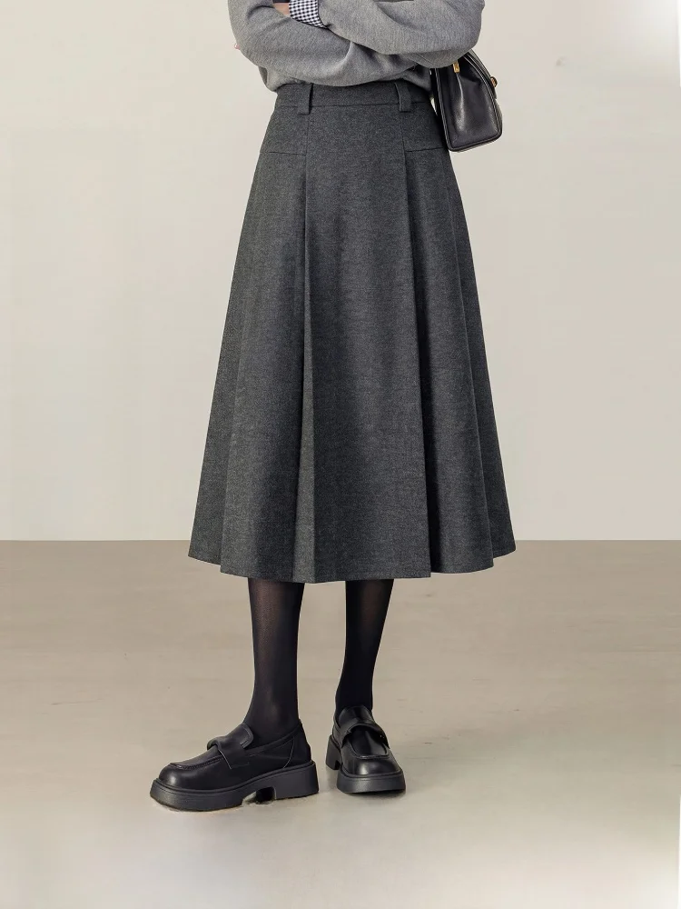 

Женская плиссированная юбка А-силуэта из ацетатной шерсти, новинка зимы 2025, миди, для офиса, простая, со средней талией, на молнии