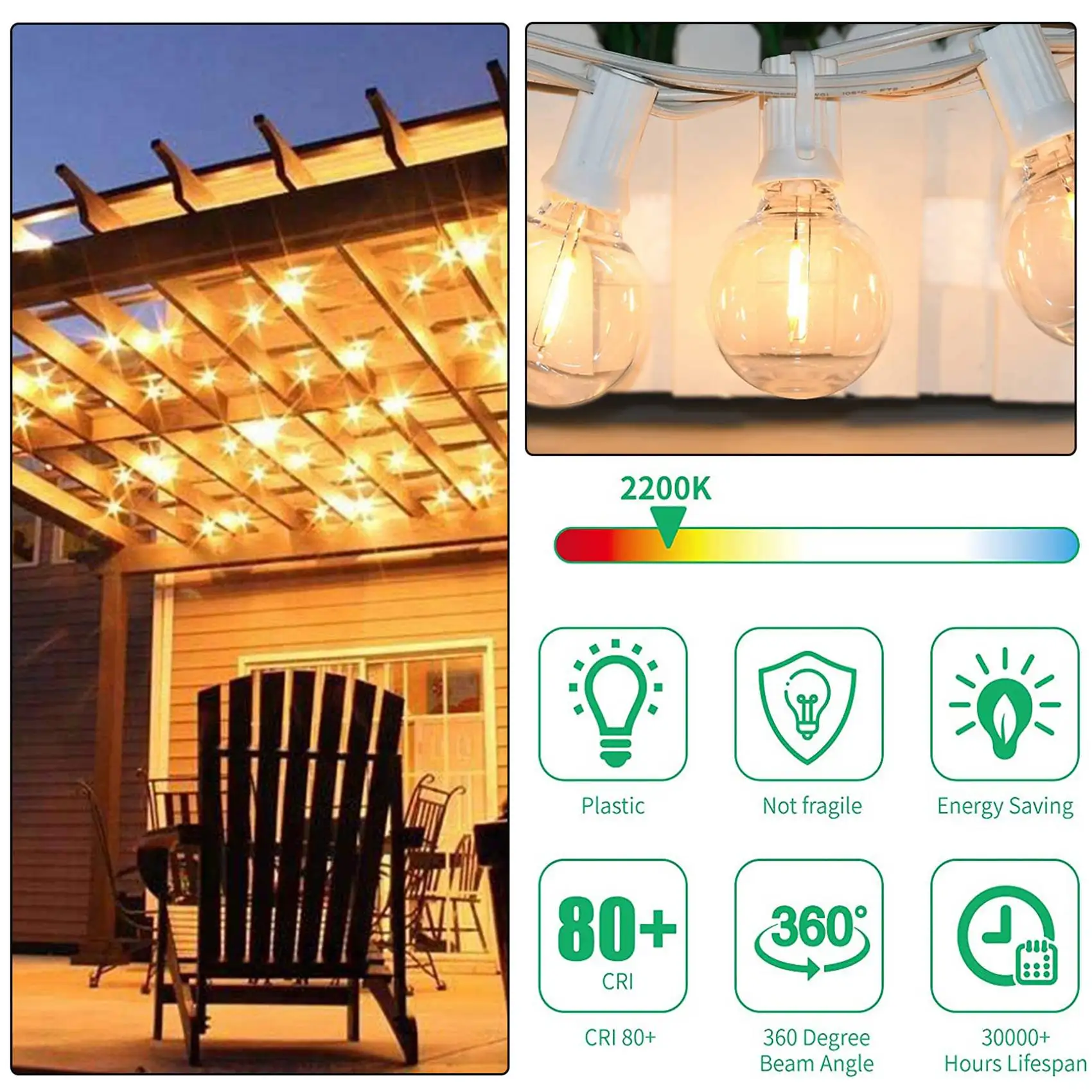 3Pcs G40 Led Replacement Light Bulbs, E12 Screw Base Shatterproof LED Globe Bulbs for Solar String Lights Warm White