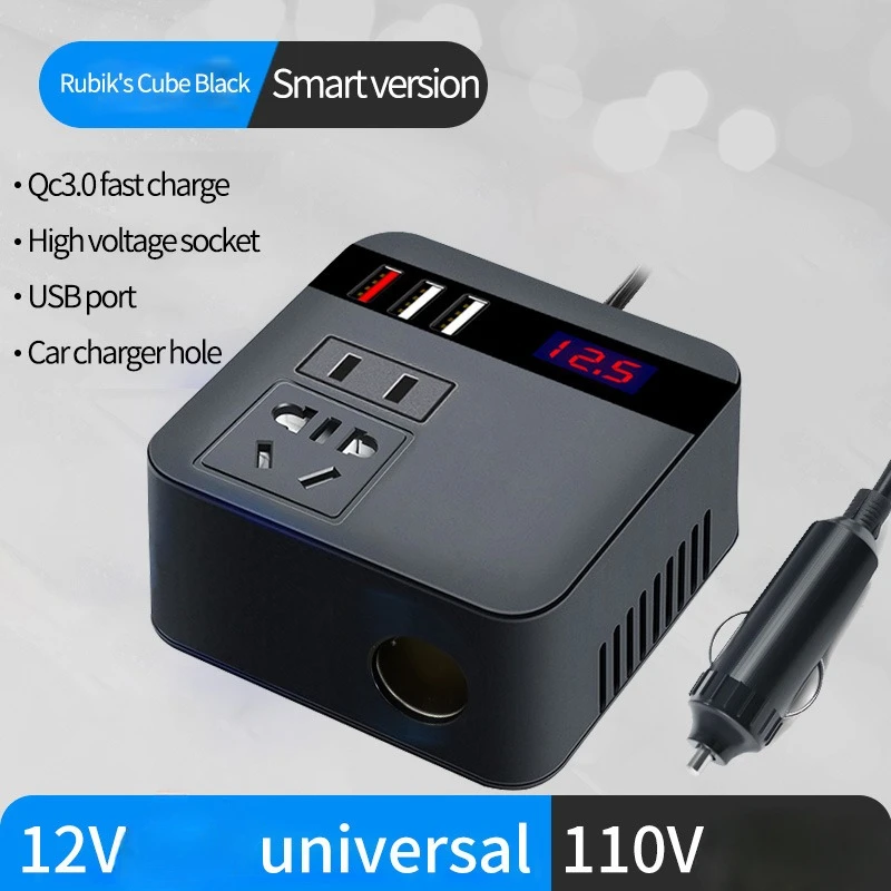 ​​High-Output Onboard Power Inverter - Smart LED Display with 3-Port USB Hub & Overvoltage Protection​​
