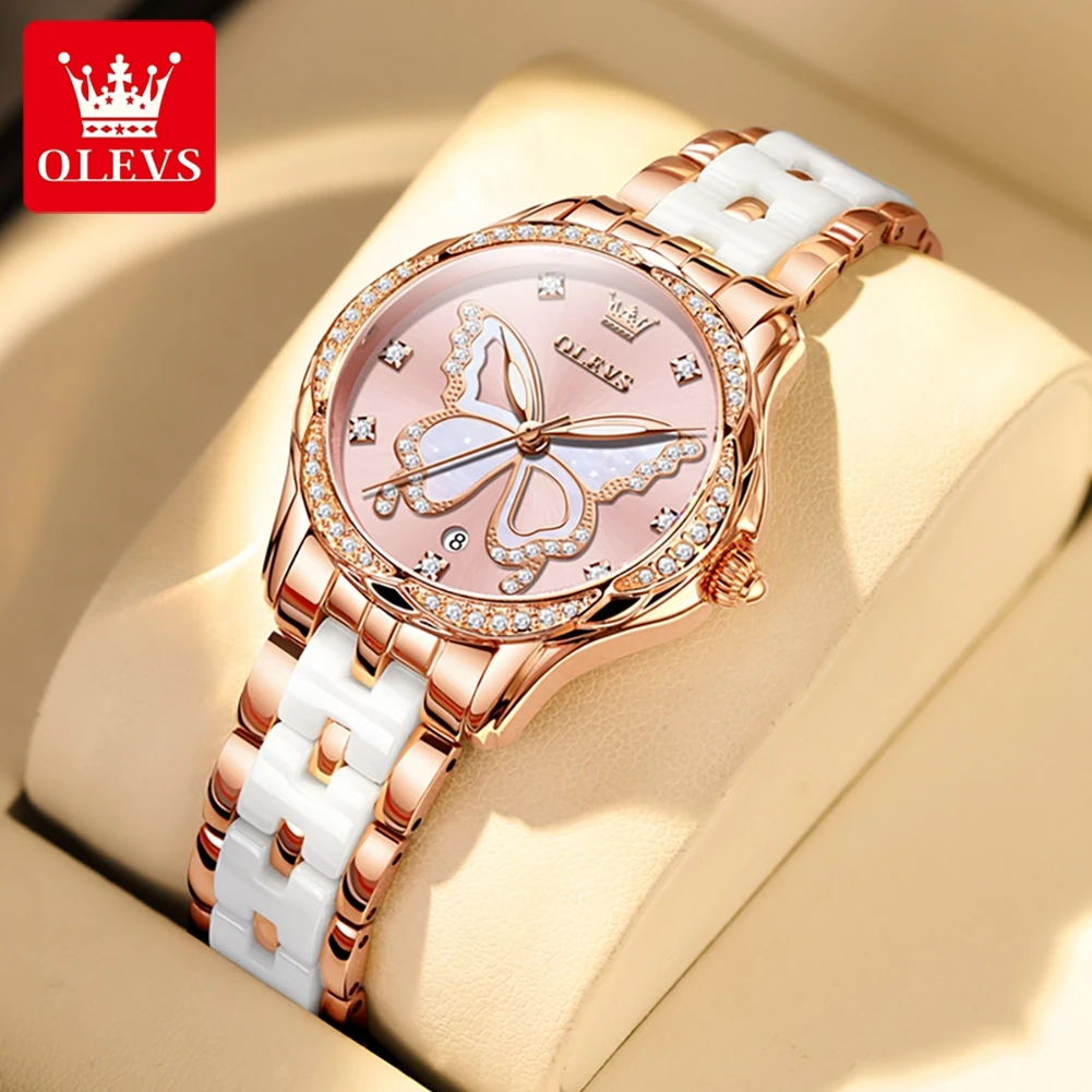 

OLEVS New Womens Watches Top Brand Luxury Ceramics Quartz Watch for Women Imported Movement Fashion Date Women Wristwatches