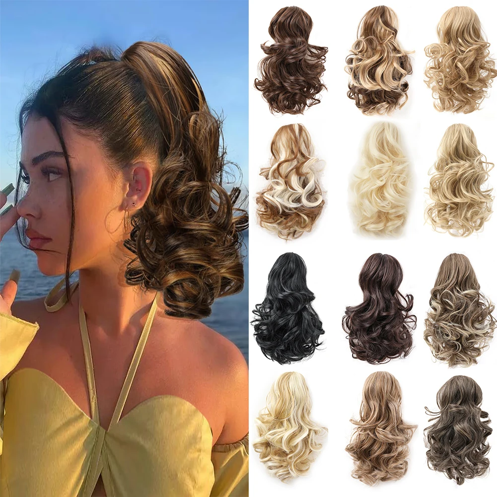 Short Ponytail Extension Synthetic Claw Curly Wavy Clip in Hairpiece Ponytail Hair Extension Short Pony Tail Synthetic for Women