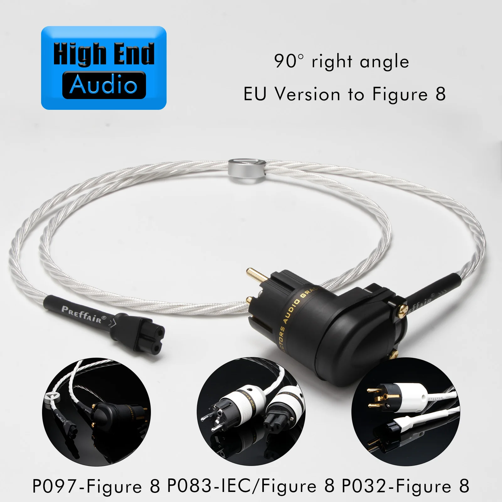 Preffair Hi-End Power Core OCC Copper Silver-Plated EU/US/AU series Rhodium/Gold plated straight or 90 degree Plug and Figure 8