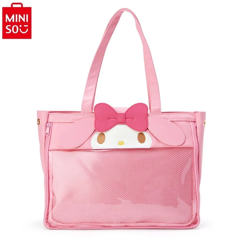 MINISO   High quality Kuromi cartoon anime shoulder bag for women, fashionable and casual zipper, large capacity handbag