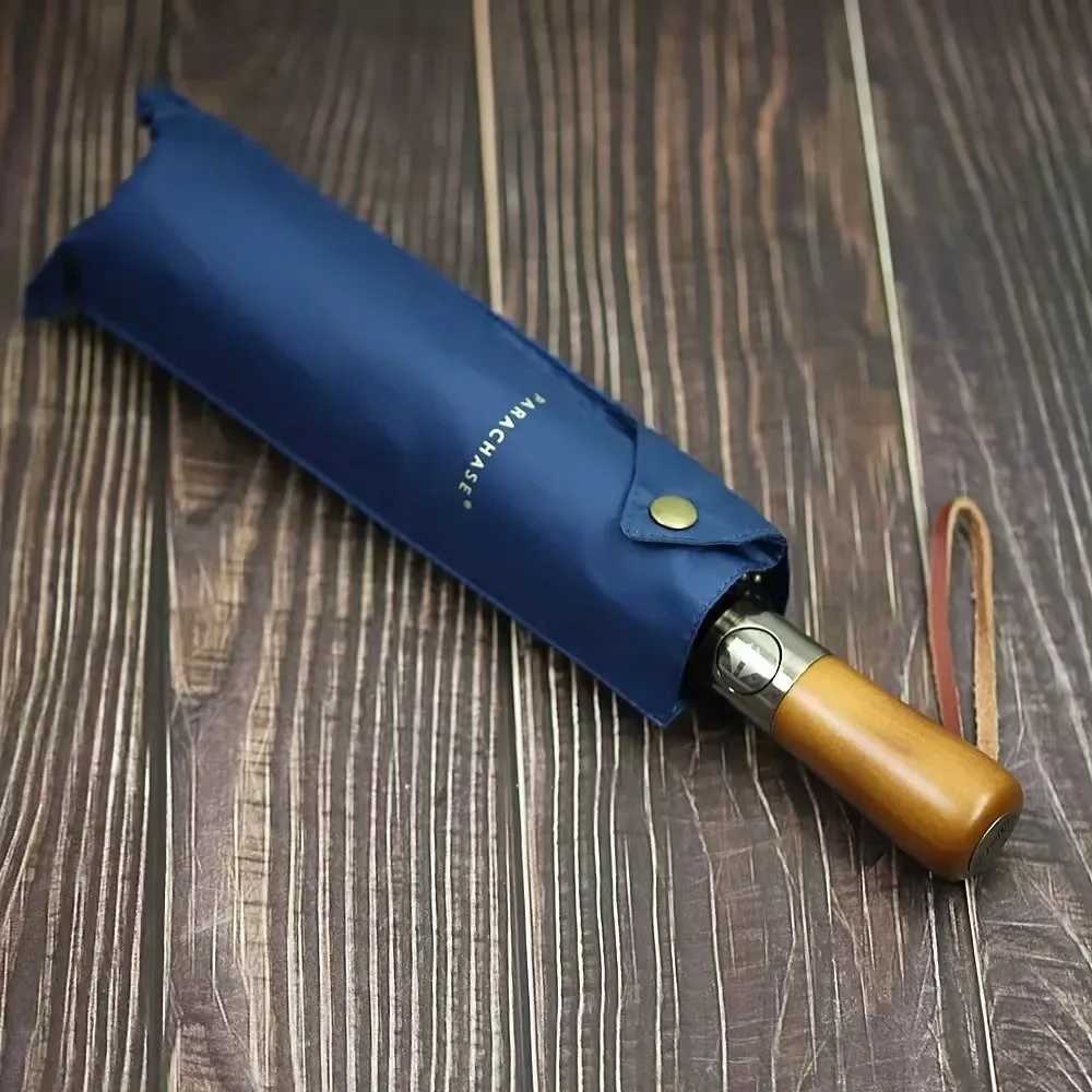 

*Fully Automatic Wooden Handle Umbrella Men'S Portable Business Umbrellas Advanced Automatic Umbrella Black Sunscreen Umbrellas