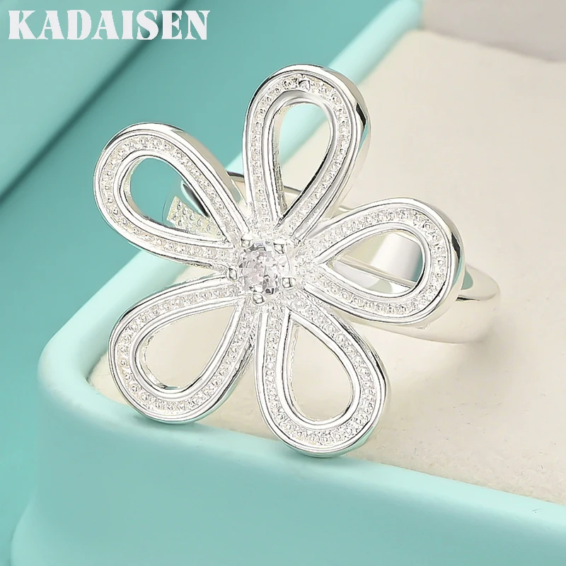 925 Sterling Silver Flower Zircon 7-10# Ring For Women Wedding Engagement Party Fashion Jewelry