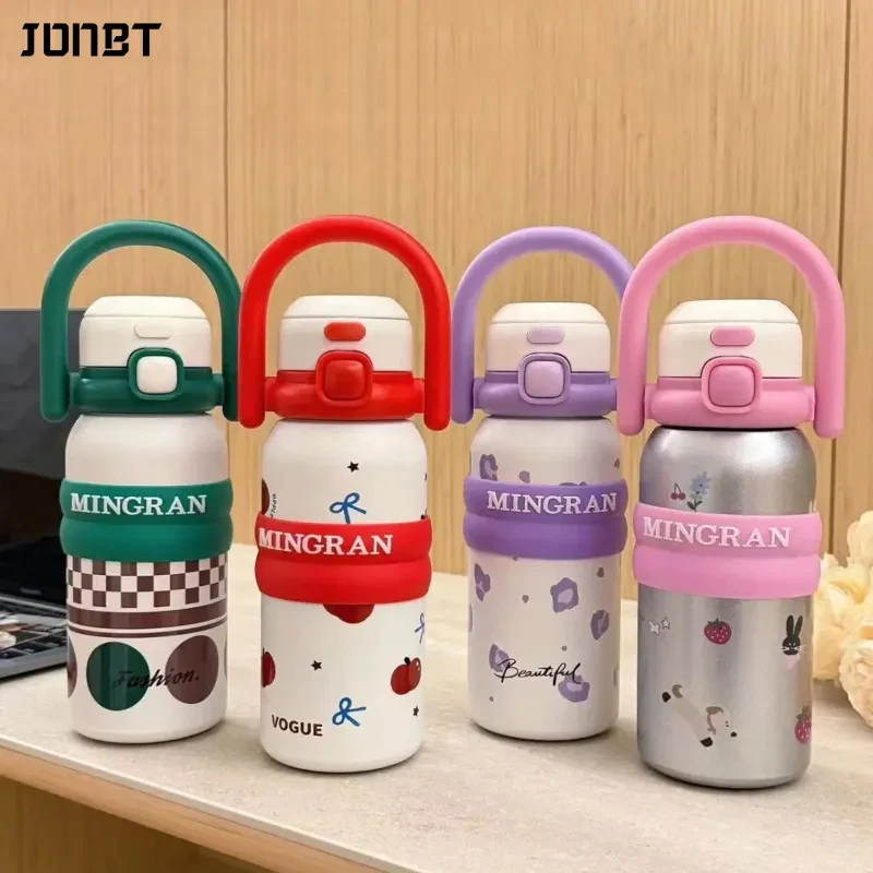 

Cute Cartoon Thermal Water Bottles With Handle Insulated Cup 316 Stainless Steel Double Drinking Vacuum Flask Straw Cup 550ML