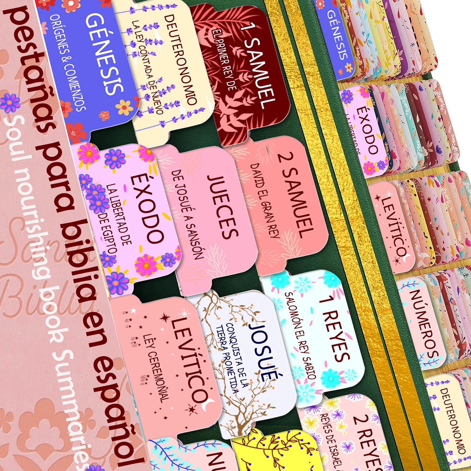 علامات تبويب الكتاب المقدس الإسبانية مع مجموعات كتاب مغذي الروح الإسبانية - 75 علامات تبويب الكتاب المقدس المطبوعة الكبيرة المقشرة واللصق #1