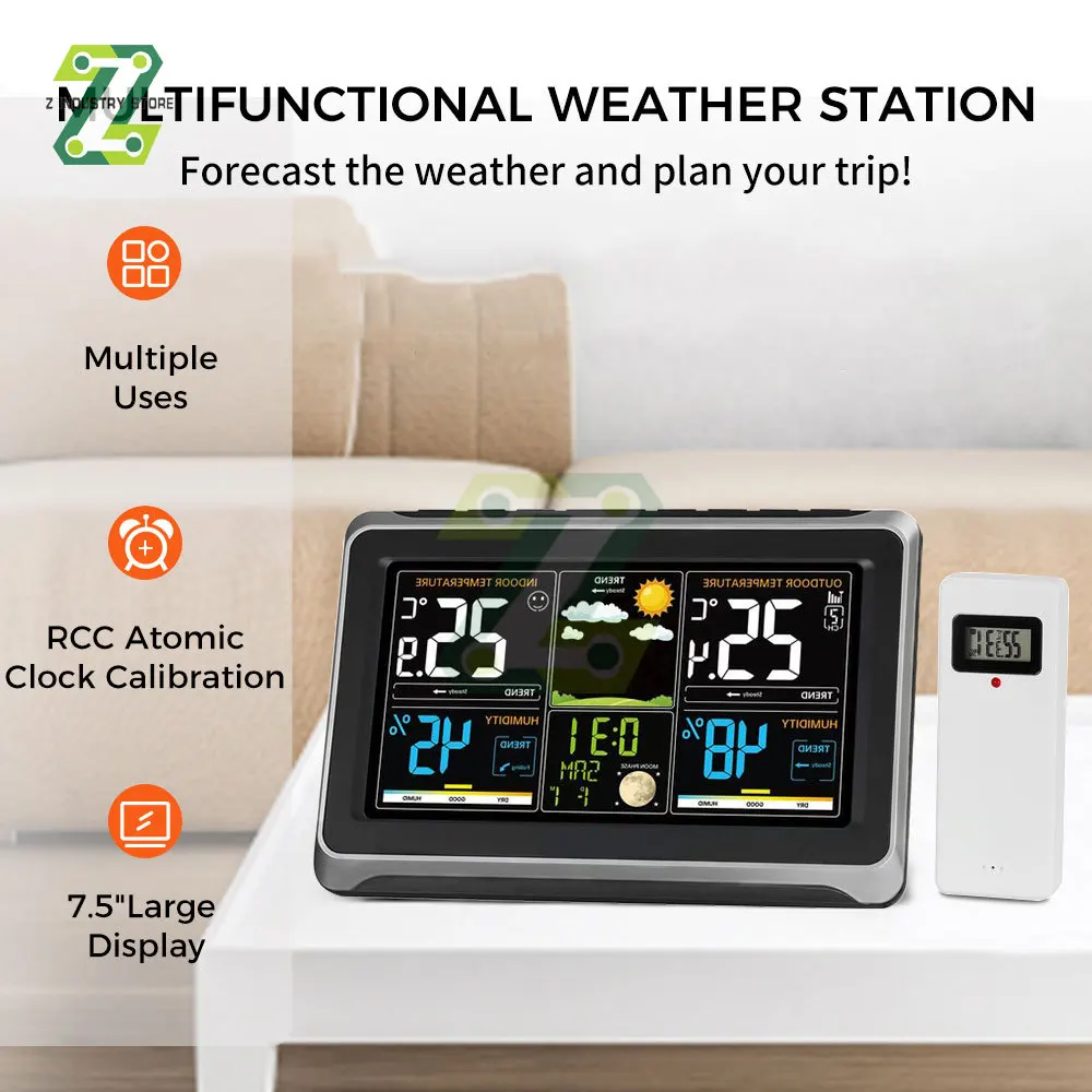 Multifunction Weather Station Alarm Clock Thermometer Hygrometer Wireless Sensor Sunrise Sunset Adjustable Backlight