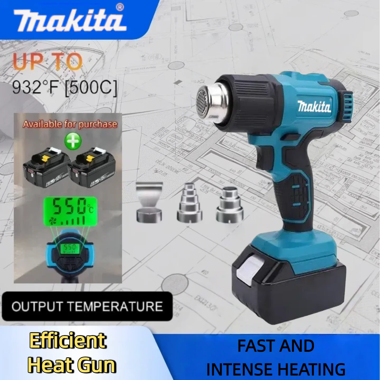 

Makita 550°C Cordless New Handheld Hot Air Gun With LED Display Soldering Thermal Blowe Temperature Control Heat Gun