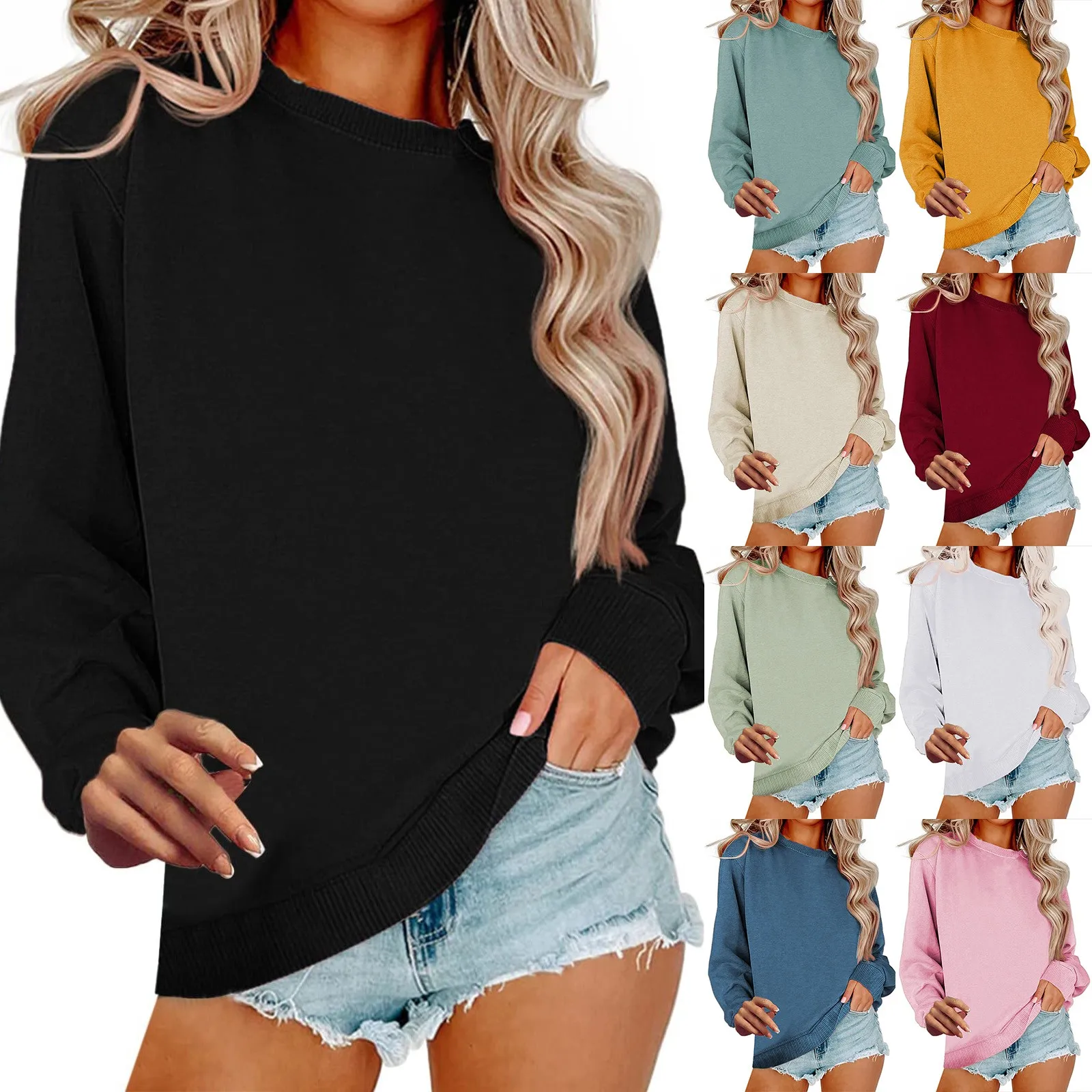 

Simple New Women Solid Color Casual Round Neck Autumn Fashion Streetwear Loose Pollover Sweatshirts