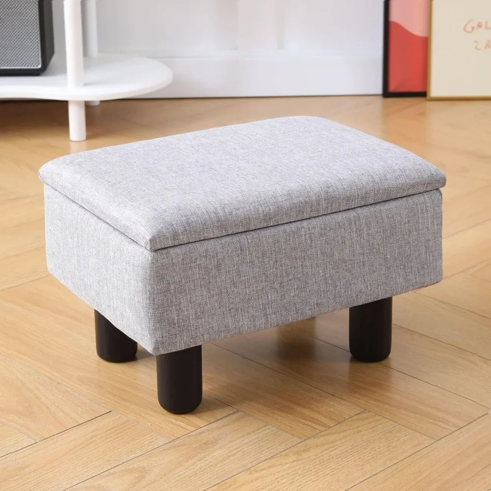 

Modern linen rectangular storage stool footstool, seat with solid wood legs, suitable for sofa living room, gray