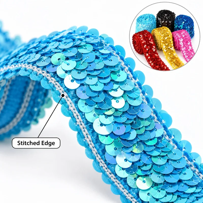 2/5/10/20M 30mm Sequin Lace Ribbon Dance Costume Trim Stagewear Elastic Edging Evening Gown Decor DIY Sewing Craft Accessories
