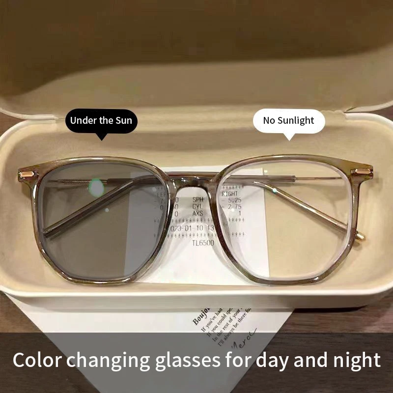 

Photosensitive Color-changing Myopia Glasses Women Men Unisex Ultra-light Large Frame Nearsighted Eyeglasses -0.5 -1.0 To -6.0