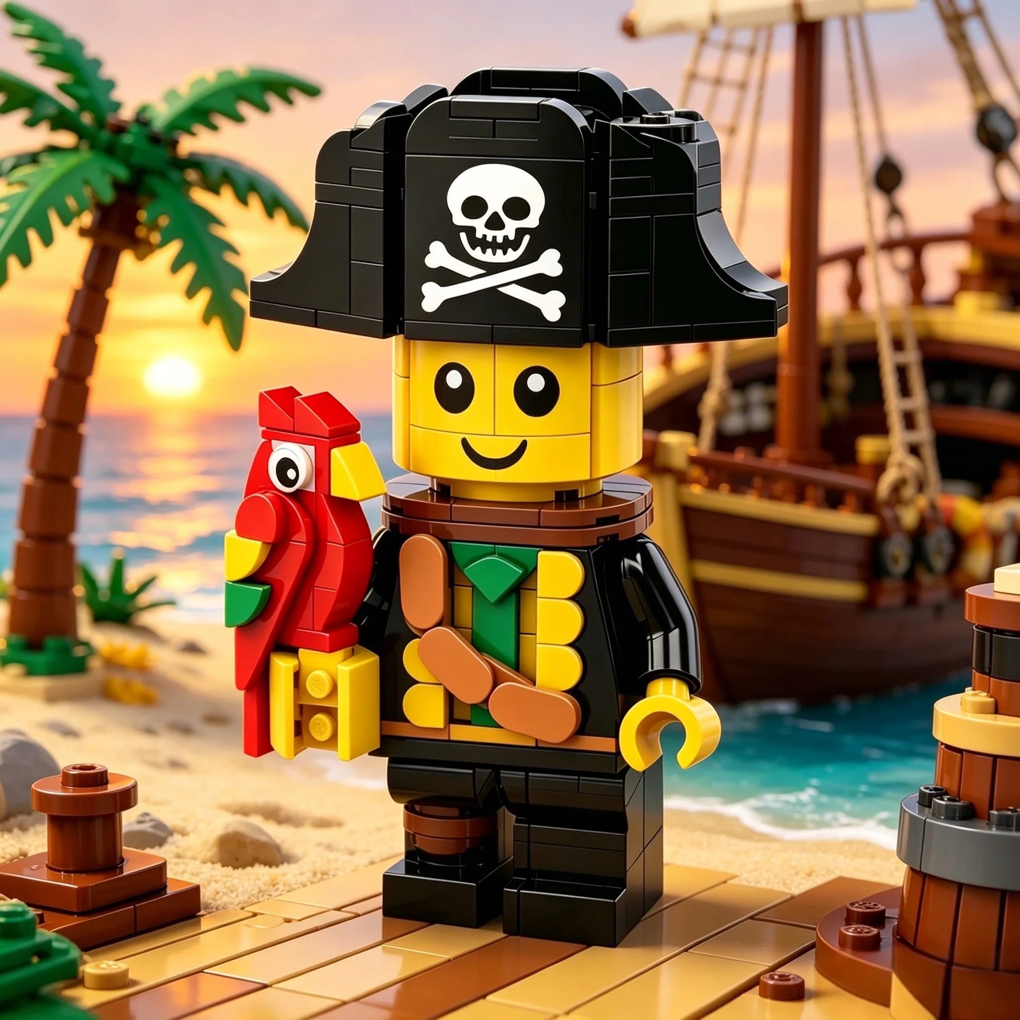 Piraten-Charakter-Bausatz mit Papagei, Kreatives Abenteuer-Modellbausatz für Schreibtischdekoration & Sammlung