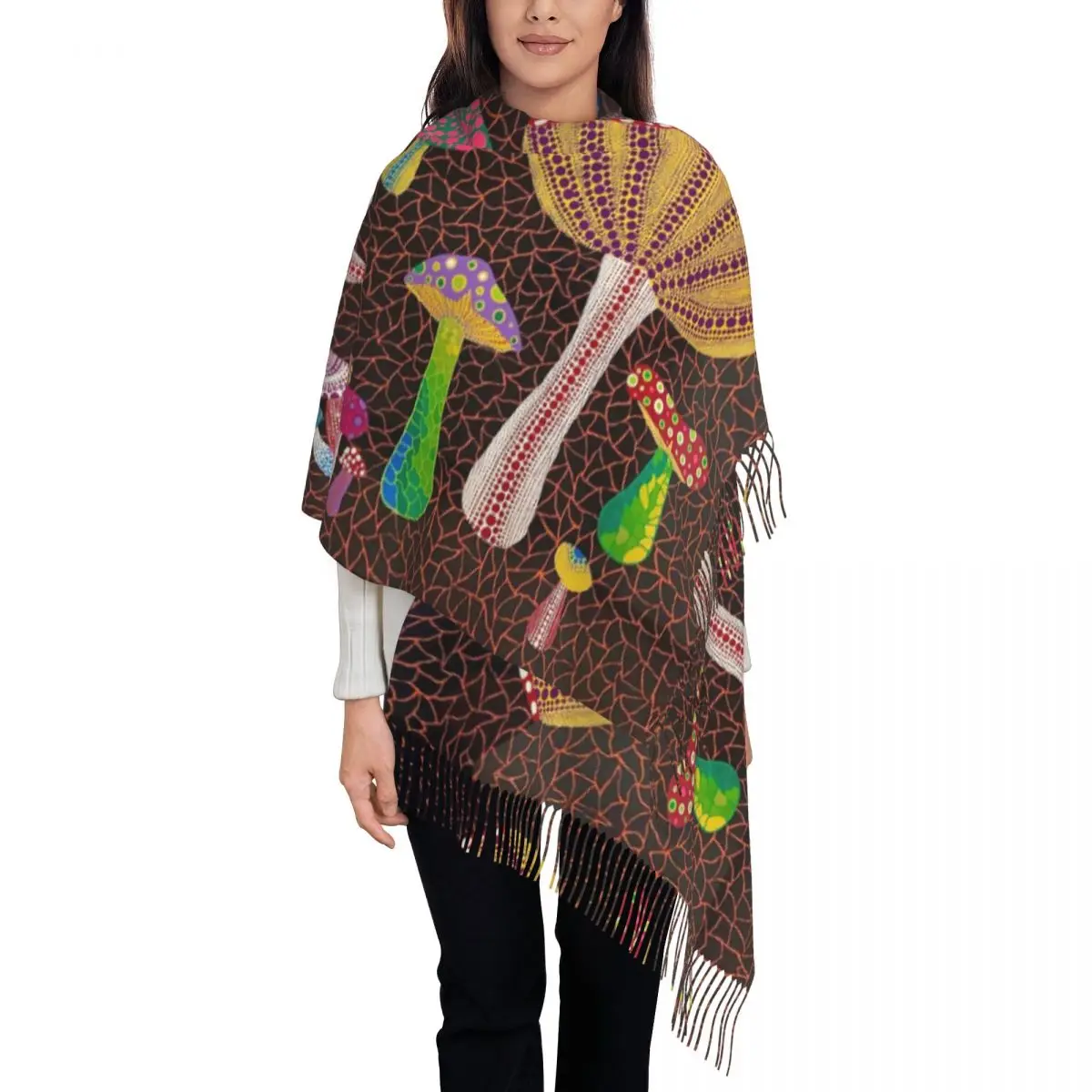 Custom Print Yayoi Kusama Toadstools Abstract Art Scarf Women Men Winter Warm Scarves Shawls Wraps