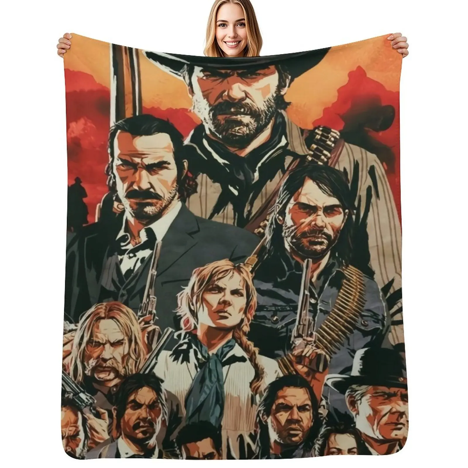 

cool art works of rdr 1 and 2 online game cool Throw Blanket Hair cosplay anime bed plaid Quilt Blankets