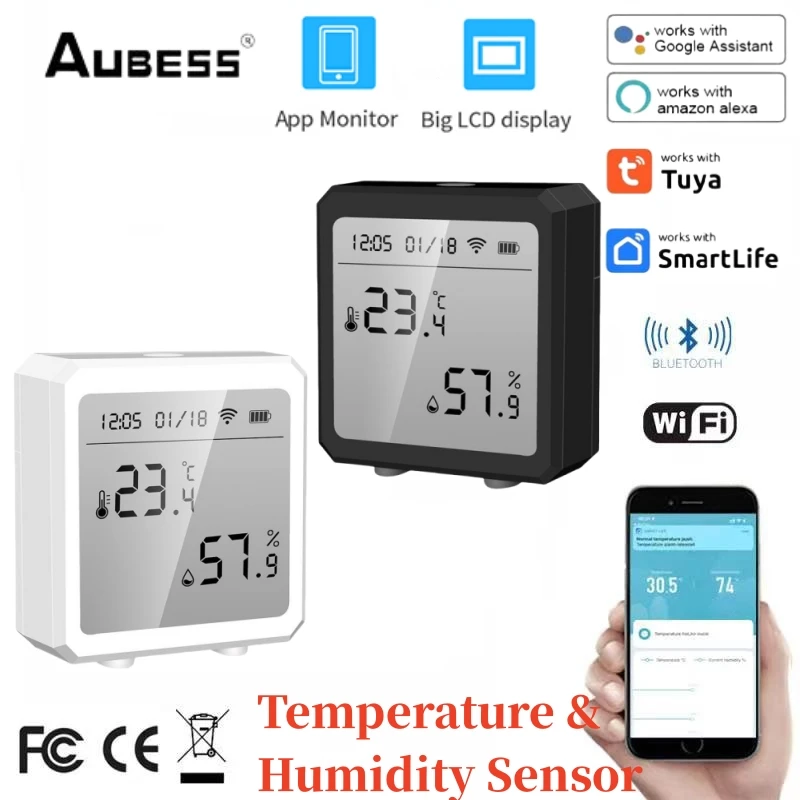 

Tuya WIFI Smart Temperature Humidity Sensor Hygrometer Thermometer With Alarm Function Smart Life Support Alexa Google Assistant