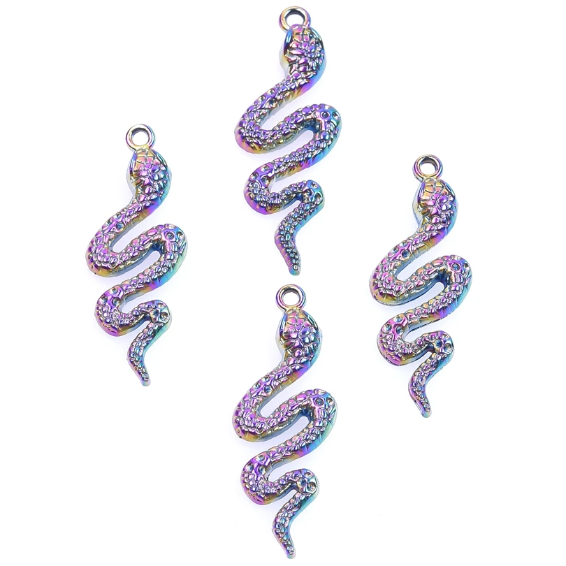 5pcs/Lot Fashion Rainbow Color Snake Charms Alloy Animal Pendant For Necklace Earrings Bracelet Jewelry Making DIY Accessories