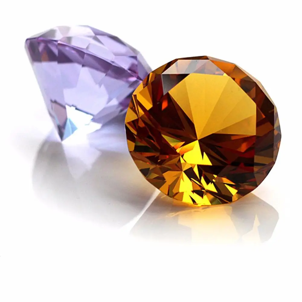 2Pcs 30mm Colors Cut Glass Crystal Diamond Shaped Paperweight Decor Gemstone Diy Jewelry Craft Wedding Christmas Ornament Gifts