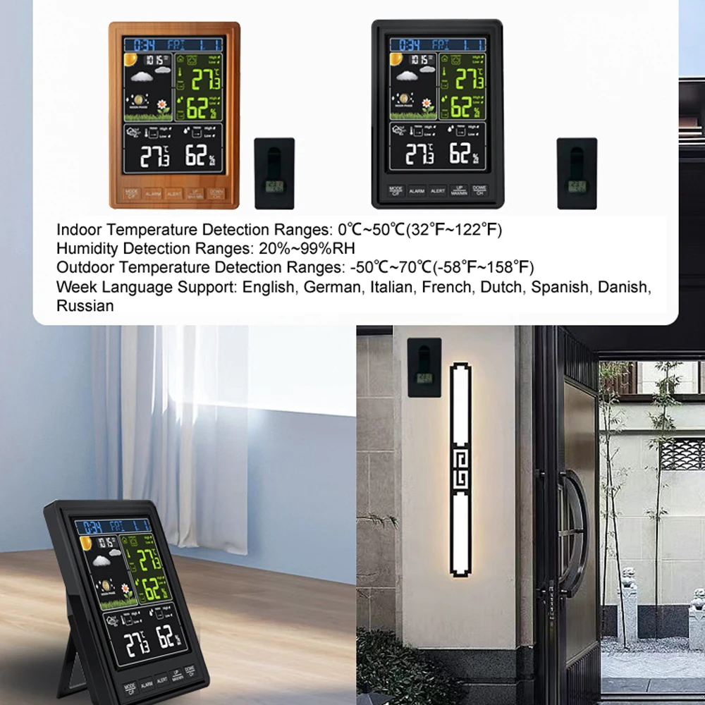 Multifunctional Weather Station Wireless Thermometer Temperature and Humidity Monitor Weather Forecast Clock Backlight Barometer