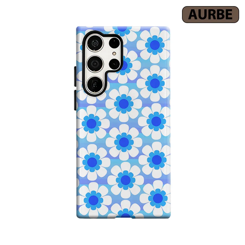 Blue Daisy Floral Phone Case For Samsung Galaxy S26 S25 S24 S23 Ultra Plus HD Hard Double Layer Film Cover