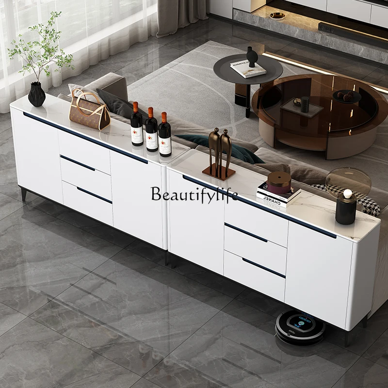 

08Modern simple and ultra-thin side cabinet Italian wall rock slab locker