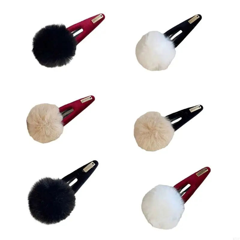 

R7UF Harajuku Hair Clip Plush Pompoms Hair Barrettes Girls Braids Bangs Hair Clip