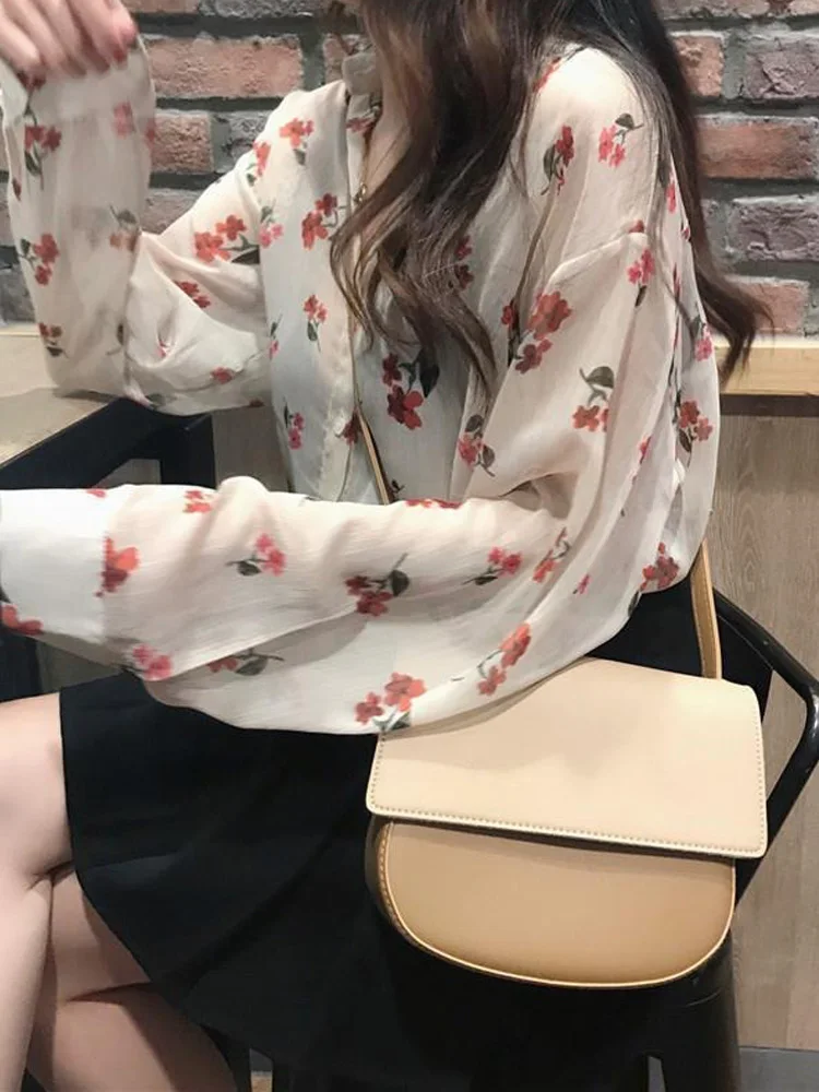 Fre Floral Print Chiffon irt And Skirt Set Women's ature Two-Piece Trendy Summer Outfit Korean Sle f-length Skirt