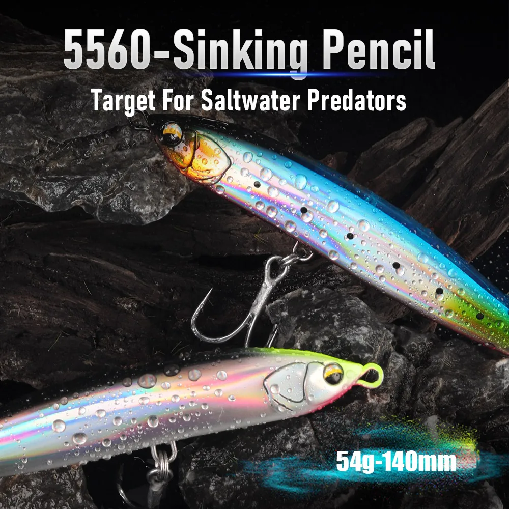 المملكة غرق قلم رصاص إغراء 140 مللي متر 54 جرام طويلة الصب المياه المالحة الاصطناعي الصلب Wobblers Stickbait Jerkbait للتصيد القاروص