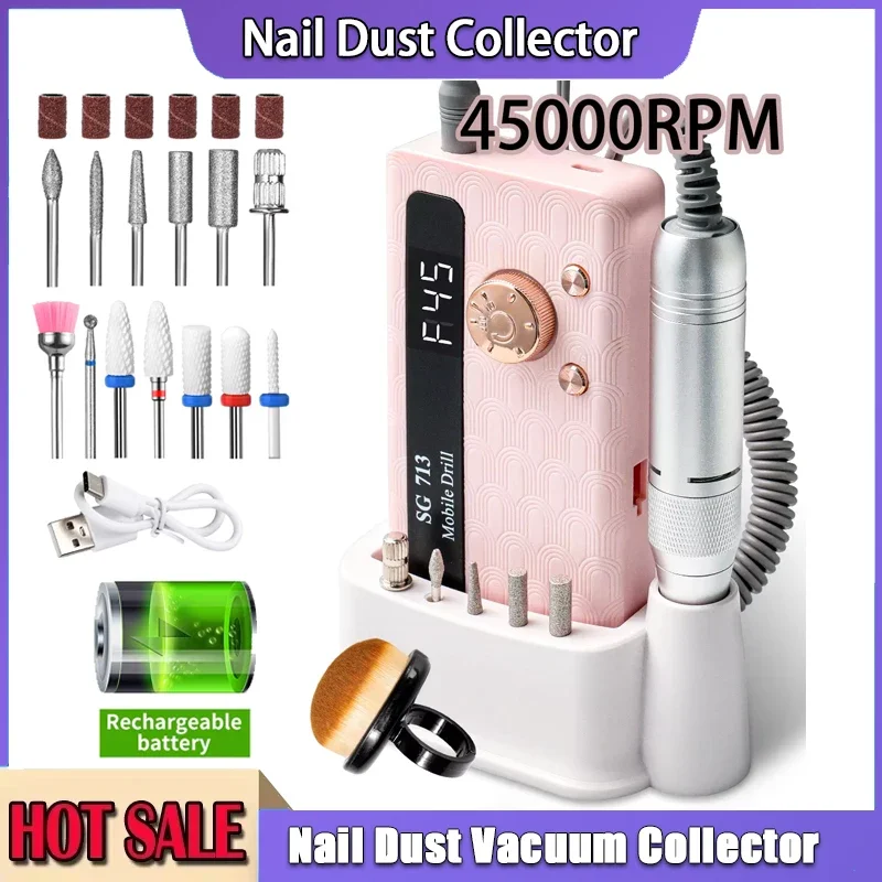 

35000/45000RPM Rechargeable Nail Drill Professional Machine Portable Electric Manicure File for Nails Gel Polish Remove Grinding