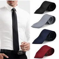 Men's Slim Skinny Necktie – Solid Satin-Finish Tie for Parties, Weddings and Work, Black / Red