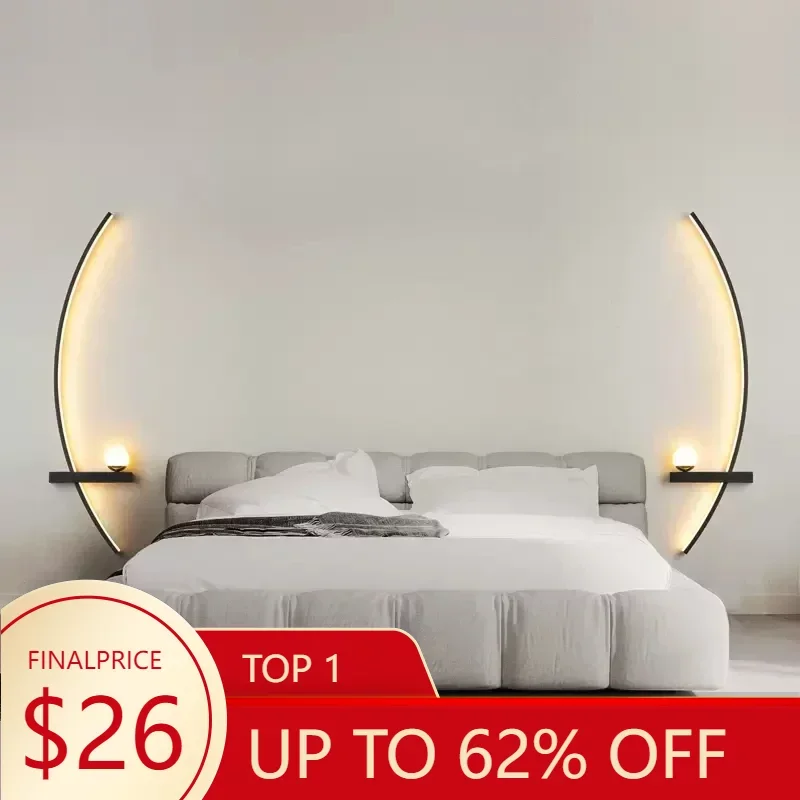 Lâmpada de parede LED nórdica para decoração, preto e dourado, lâmpada interior, arcabeceira, mesa de cabeceira, luz espelhada, arte nórdica, TV, sala de estar