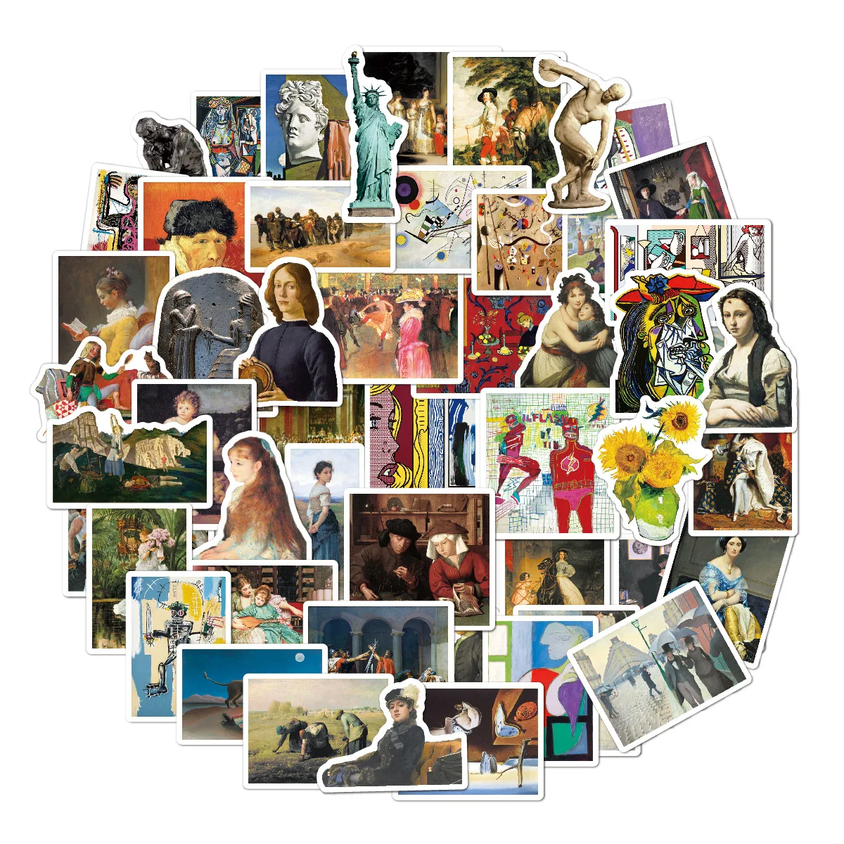 

50PCS Vintage Oil Painting Art Stickers Van Gogh Artwork Mona Lisa Decal DIY Cartoon Graffiti Sticker for Laptop Luggage Phone