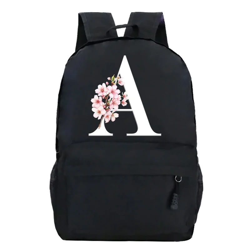 New Nylon Women Backpack Female Travel Bag Backpacks Schoolbag for Teenage Girls Cherry Blossom English Alphabet Design Bookbag