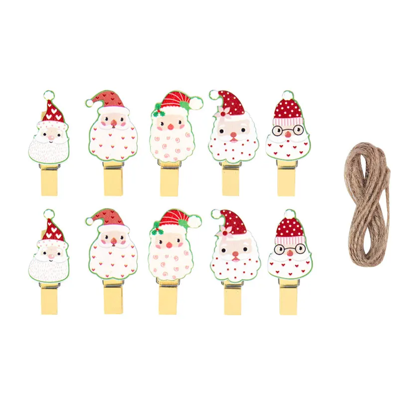 10/20pcs Christmas Wood Clips Xmas Tree Snowflake Elk Santa Clothespins DIY Photo Clips Hanging for Xmas Home School Art Craft