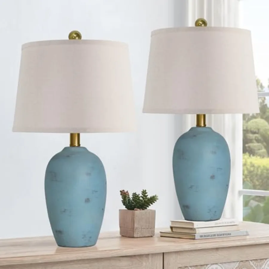 

21'' Set of 2 Coastal Small Ceramic Lamps for Bedroom, Traditional Nightstand Bedside Desk Table Lamp for Living Room Office Do