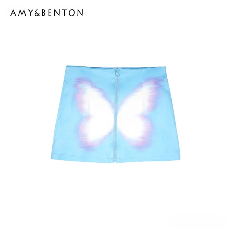 

2025 Autumn New Women's Clothing Japanese Design Sweet Cute Versatile Age-Reducing Butterfly Print A-line Short Skirts Ladies