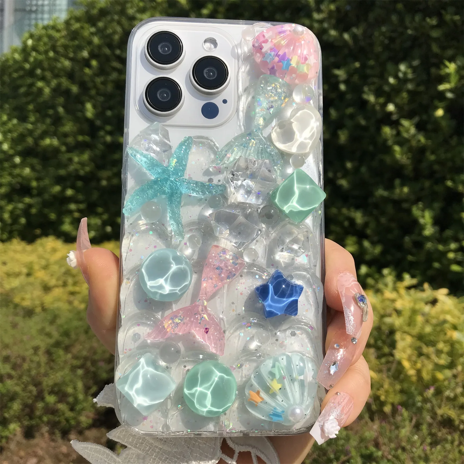 Handmade Phone Case Dream Ocean Phone Case Crystal Mermaid Shell Stone Soft  TPU Dustproof for iPhone 15 14 13 12 11 Pro Max - AliExpress 202192403