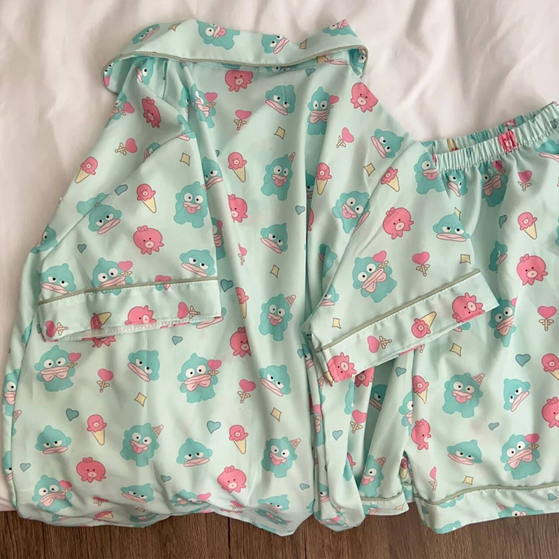 Kawaii Sanrio Hangyodon Pajamas Summer Cartoon Anime Girls Home Cute Sleeved Shorts Two Piece Set Thin Pajamas Toys Gifts