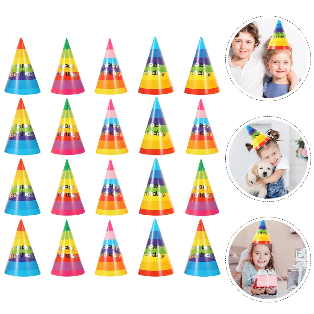 

20 Pcs Party Hats Rainbow Birthday Portable Paper Lovely Headdress Conical Cap Decorative Cone Child