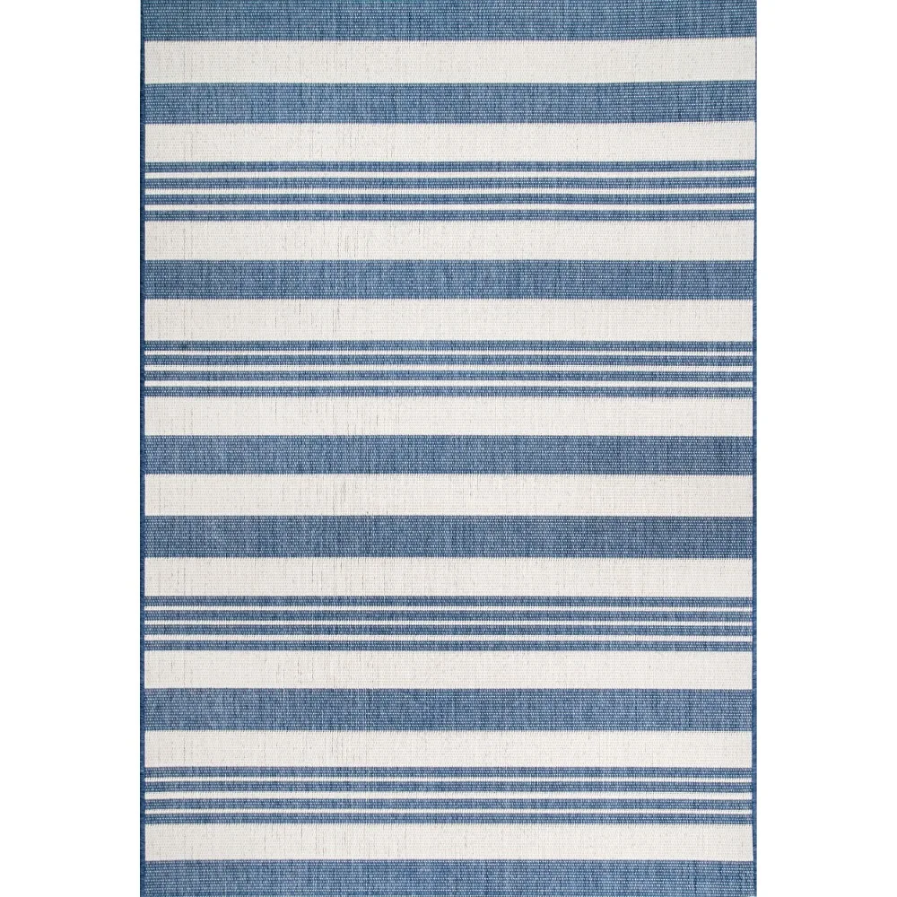 Robin Multi Stripe Indoor/Outdoor Blue 5' 3 x 7' 6 Coastal Area Rug