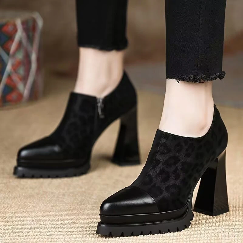 

Leopard Women High Heels Shoes Pointed Toe Fashion Shoes for Woman 2026 Autumn Sexy Pumps Dress Chunky Luxury Mujer De Zapatos