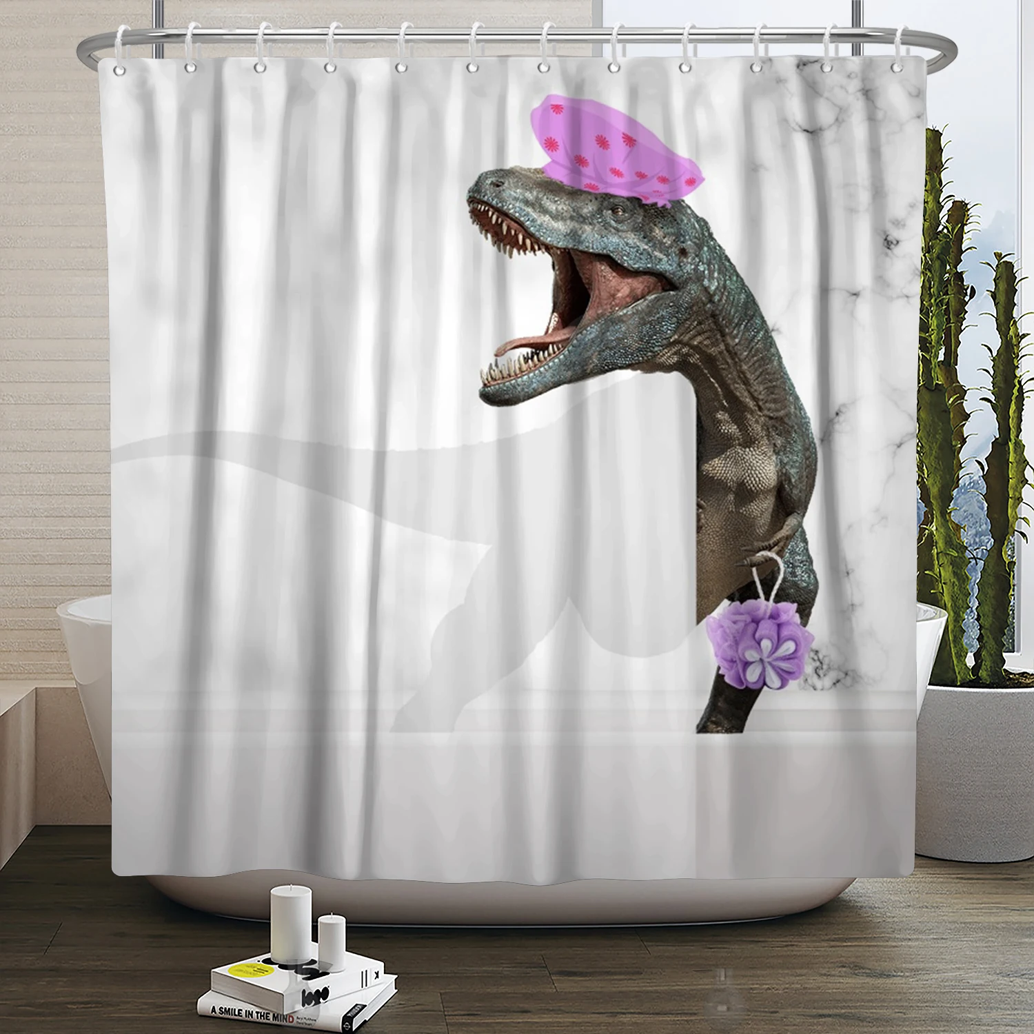 Funny Dinosaur Shower Curtain for Bathroom Cute Animal Cool Dinosaur Children Bathroom Curtain Waterproof Bath Curtain Decor