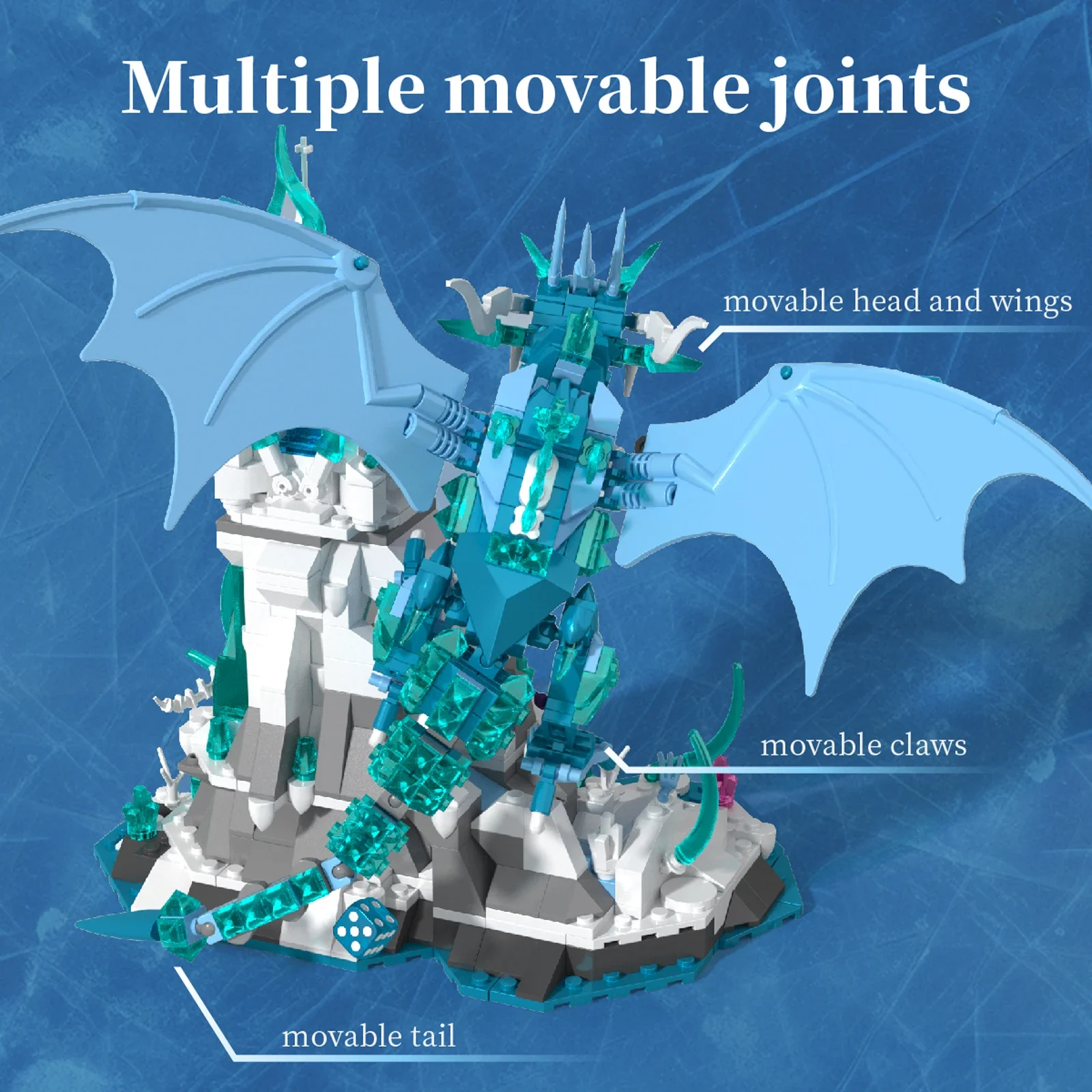 

862PCS Frostspire Dominion Building Blocks Magic Castle Flying Frost Dragon Ice Dragon Model Kid Assembly Toy Ideal Holiday Gift