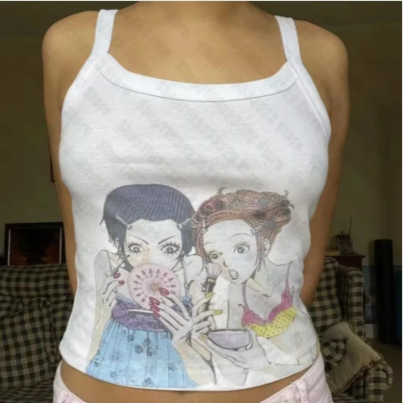 Летний тренд с мультяшным красивым принтом Y2K, чистый и страстный жилет для пикантной девушки, горячий и сексуальный топ, универсальный женский топ для кемпинга на открытом воздухе