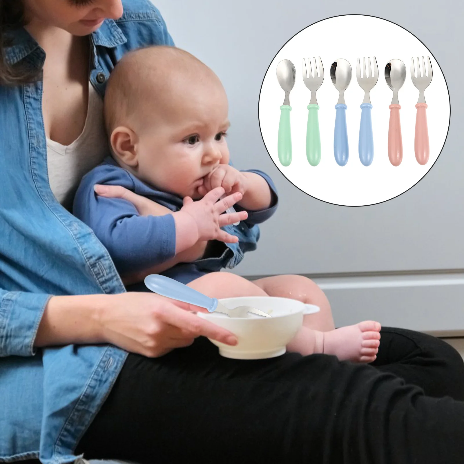 

6Pcs Stainless Steel Spoons and Forks for Children Kids Feeding Tableware Baby Food Spoons Ergonomic Handle Assorted Colors Easy